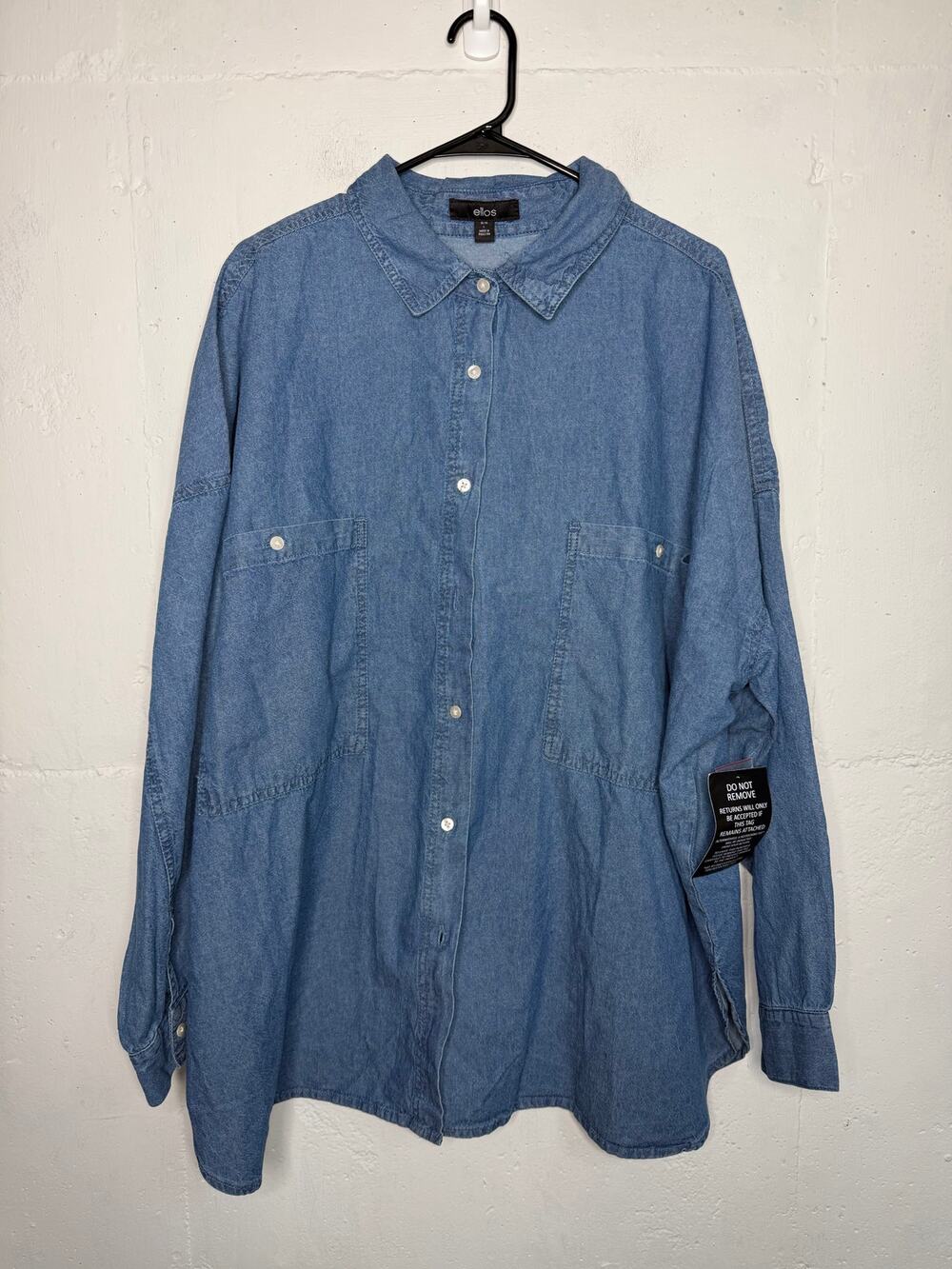 NEW Ellos Plus Size Oversized Button-Front Denim Shirt 18/20